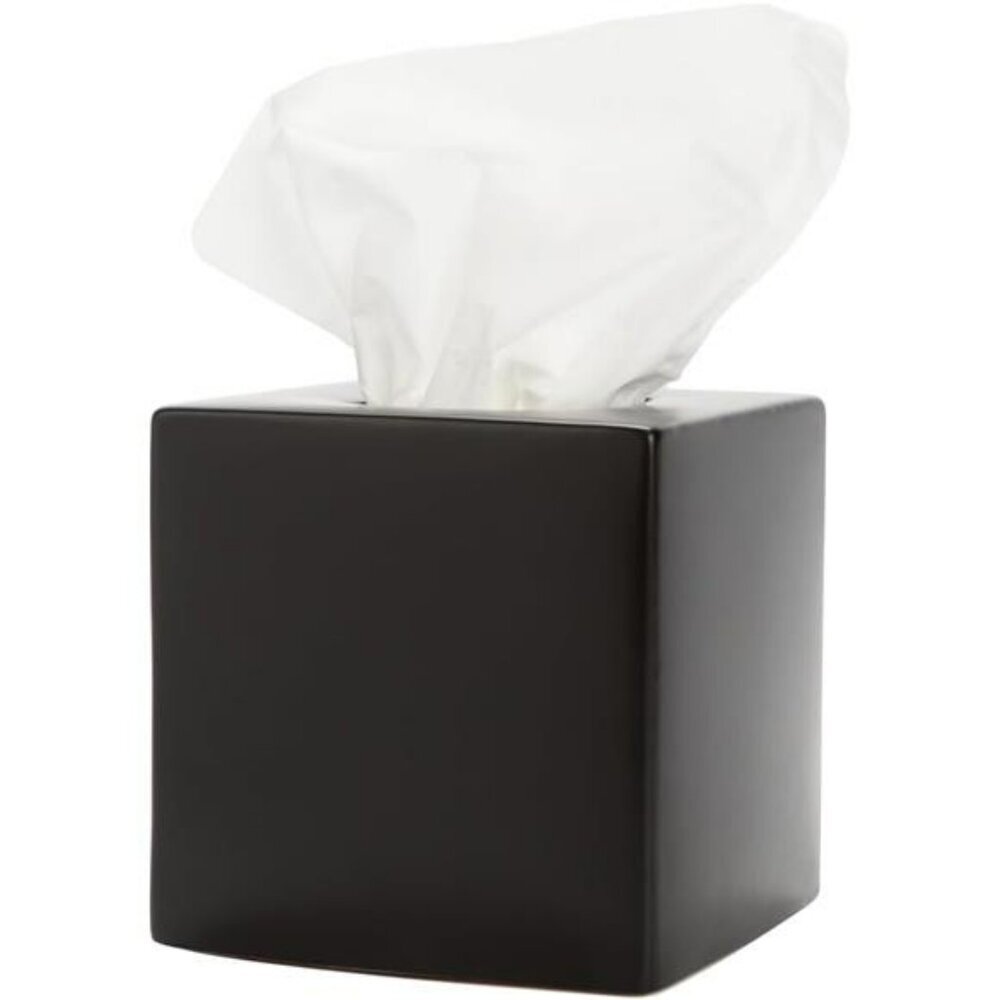 Black ceramic tissue box cover square matte tissue holder bathroom office decor